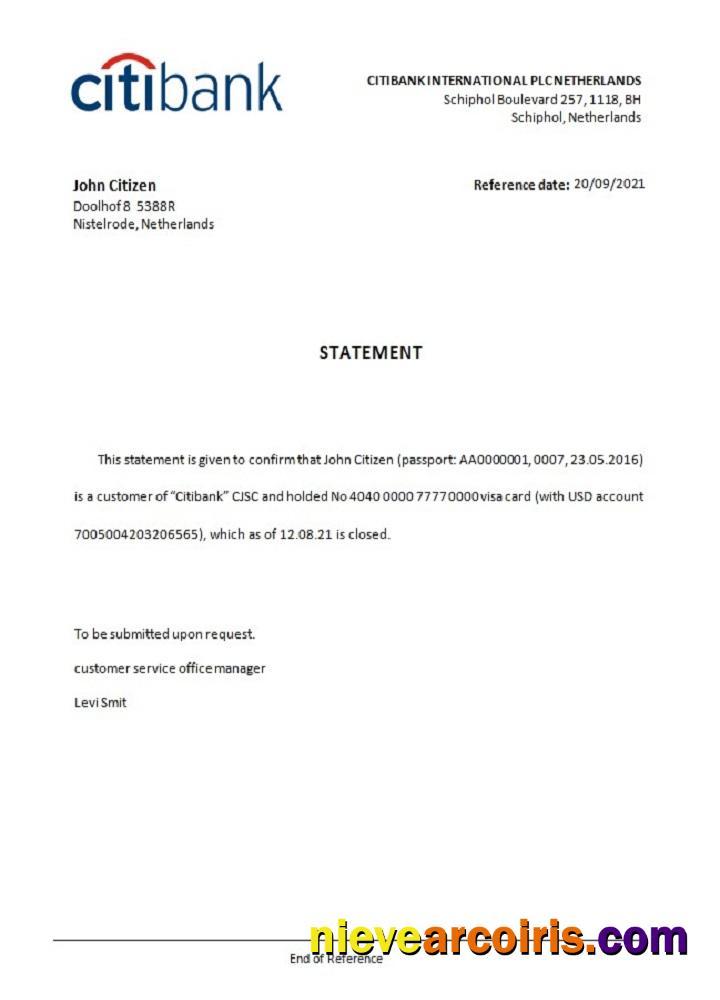 Netherlands Citibank closure reference